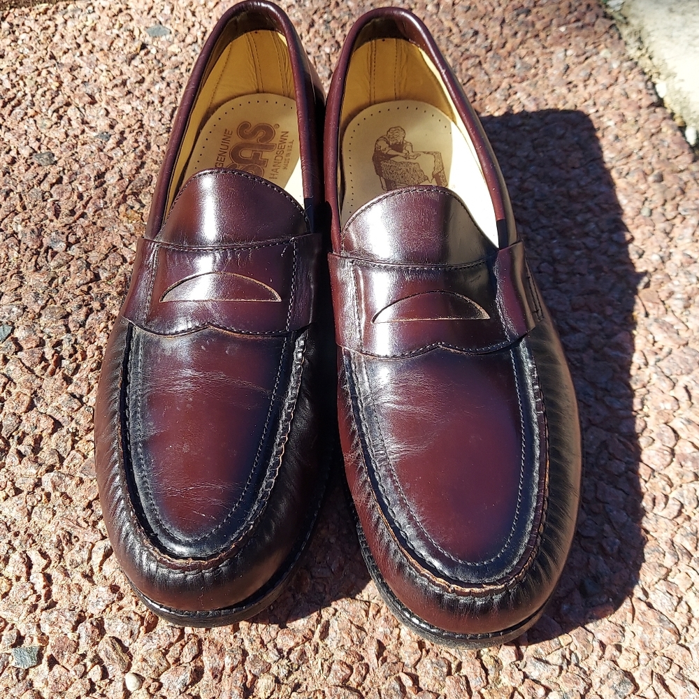 SAS Mens 11 N Leather Penny Loafers Handsewn Slip-On Burgundy Dress Shoes - Picture 2 of 4